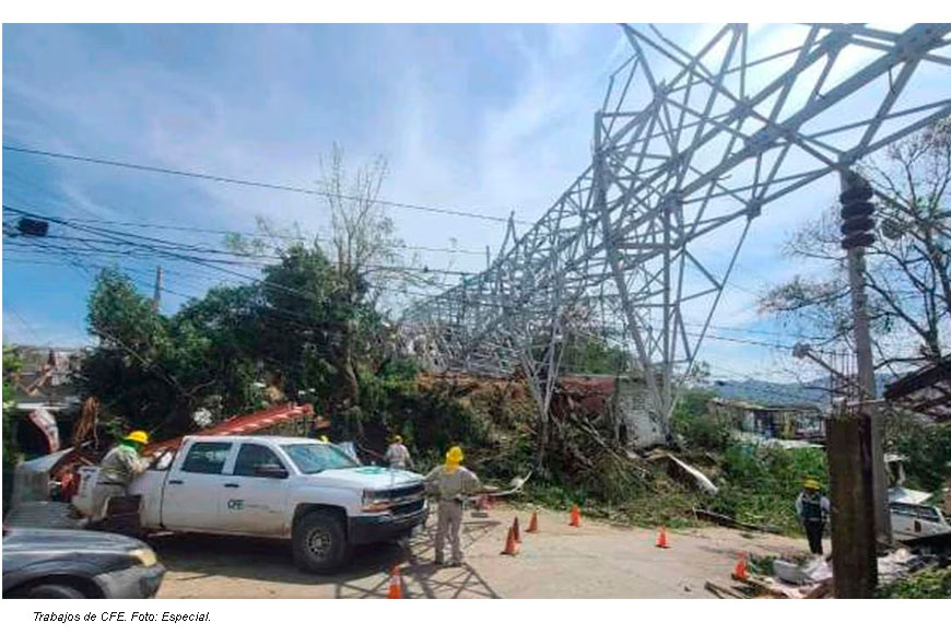 Esta noche se restablecerá el 90% del servicio eléctrico en Acapulco, asegura CFE