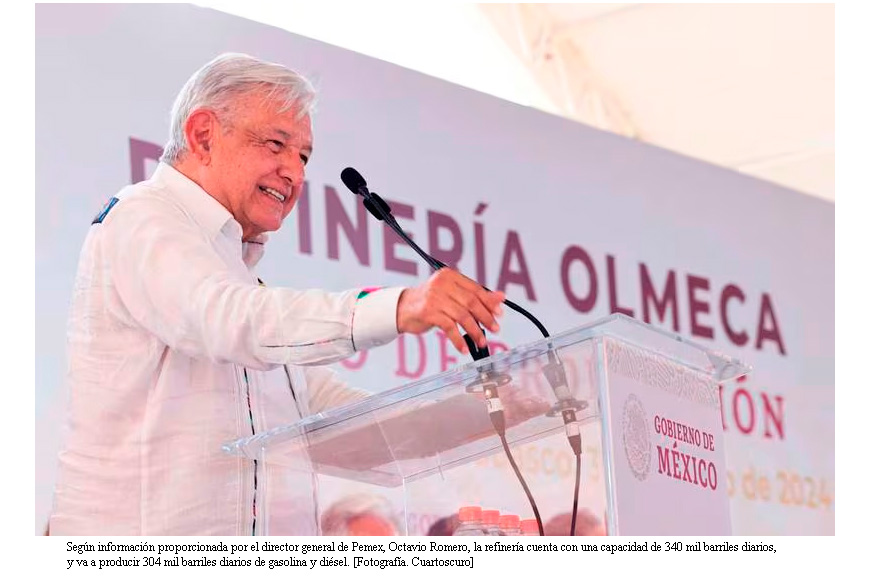 AMLO: en 15 días producirá Dos Bocas 20% de la gasolina del país