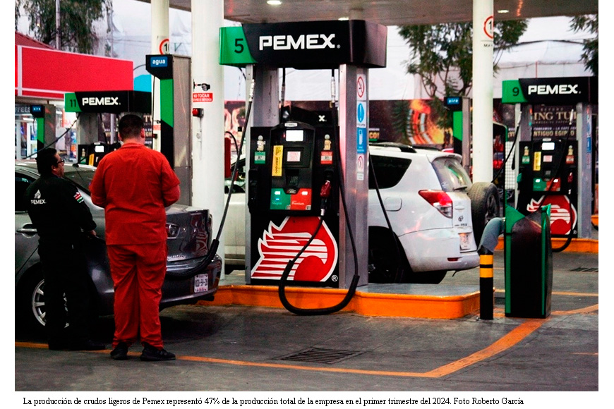 Producción de crudos ligeros de Pemex alcanza 47% de la producción