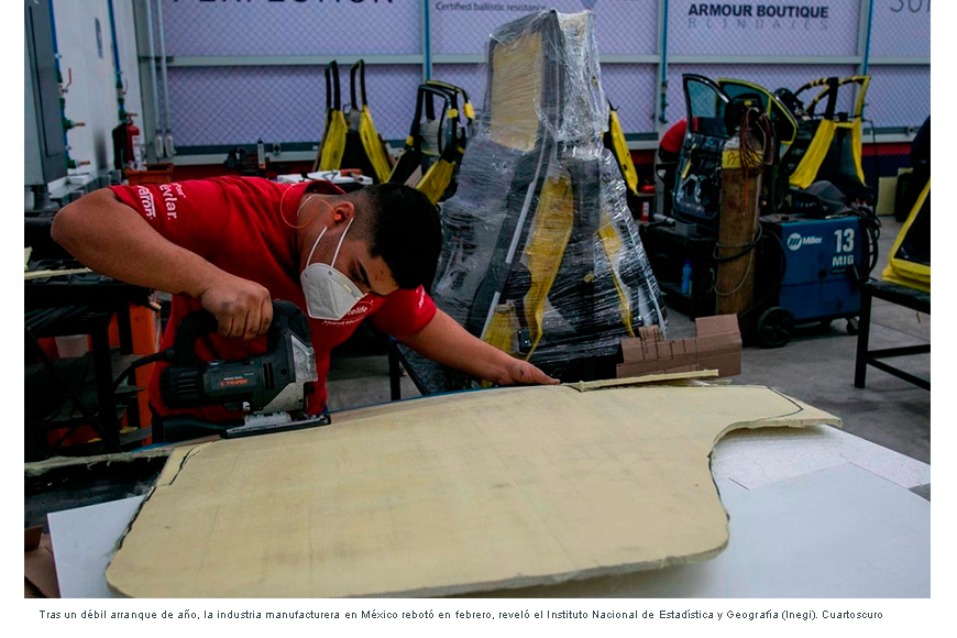 La actividad manufacturera tuvo un buen mes de febrero: Inegi